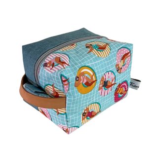 beauty case di stoffa impermeabile bicolore con bagnanti