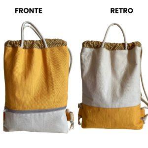 zaino sacca in cotone canvas giallo e beige