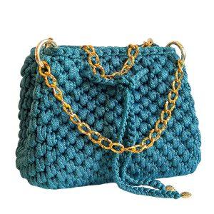 borsa a secchiello all'uncinetto blu